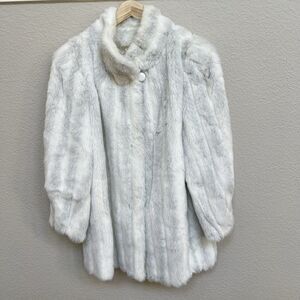 Mariel Heavy Thick Lined Faux Fur Coat Made in USA Vintage Size 14 Striped EUC